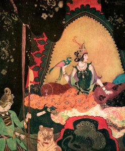 Layla tenant un oiseau - Edmund Dulac