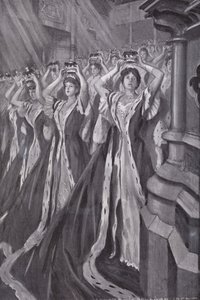 Pairies mettant leurs couronnes lors du couronnement de la reine Alexandra, épouse du roi Édouard VII, abbaye de Westminster, Londres