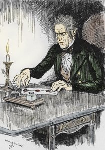 Dr Jekyll ferme la lettre où il avoue être Mr Hyde le meurtrier, Illustration par Edmund Joseph Sullivan (1869-1933) pour le roman « L
