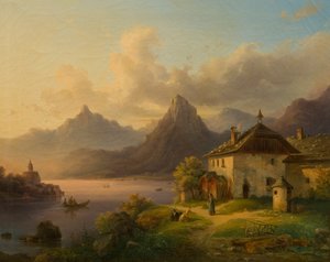 Paysage avec lac de montagne