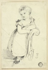 Petite fille debout sur un canapé (recto) ; Fragment : Dos de la tête d