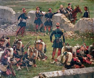 Soir de la bataille de Rezonville Gravelotte. Grenadiers de la Garde Impériale au repos, 16 août