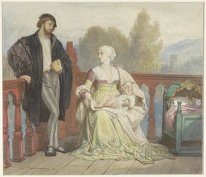 Francesca di Rimini et Paolo di Polenta avec un enfant sur un balcon - Edouard Hamman