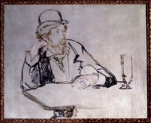 Portrait du romancier irlandais Georges Moore (1852-1933) au café