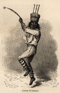 Une danseuse à Sarayacu (Pérou), dessin de Riou, pour illustrer le voyage de Paul Marcoy de l