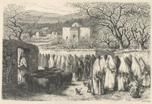 Marabout et procession : Tlemcen, gravé par Henri Theophile Hildibrand (1824-97)