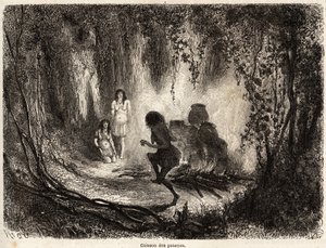 La cuisson de la poterie par les Indiens Conibo du Pérou, avec la présence d