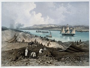 Vue du canal dans "Inauguration du canal de Suez" par G. Nicole. 1869