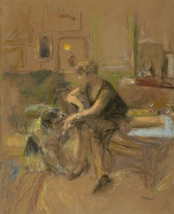 Gabrielle Jonas jouant avec un chien, 1927