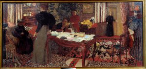Grand intérieur avec six personnages