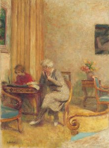 Madame Hessel et Lulu dans le petit salon des Clayes, c.1934-1935