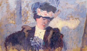 Madame Hessel portant un chapeau décoré de fleurs