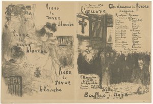 Couverture de programme avec publicité pour La Revue Blanche et annonce de la pièce Au-dessus des forces humaines - Edouard Vuillard