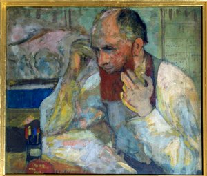 Le comédien Aurélien Lugné-Poe (1869-1940) se maquillant, XXe siècle Paris, Comédie des Champs-Élysées