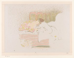 Femme avec enfant sur le lit