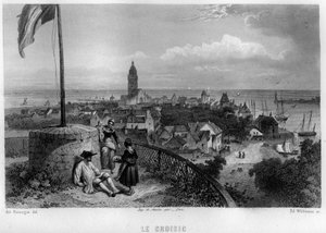 Vue de la ville du Croisic, Loire-Atlantique, Pays de la Loire, France. Gravure par Willmann dans « La France ancienne et moderne » de Jean-Bernard Mary-Lafon