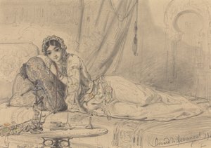 Une femme du Moyen-Orient allongée dans un cadre exotique - Edouard de Beaumont