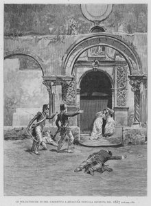 Les soldats de Del Carretto à Syracuse après la révolte de 1837 (gravure)