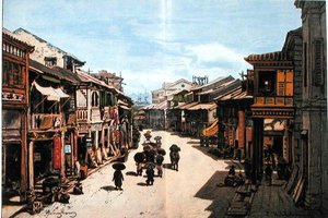 Une rue à Hong Kong au milieu du XIXe siècle - Eduard (after) Hildebrandt