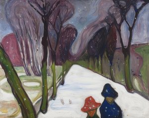 Allée dans la tempête de neige