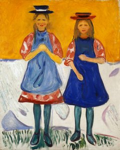 Deux Petites Filles avec des Tabliers Bleus