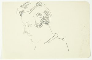 Étude de portrait de la peintre Ellen Olrik, tête inclinée, profil 7/8 vers la gauche