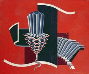 Composition sur fond rouge