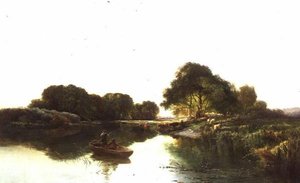 Paysage fluvial avec des pêcheurs