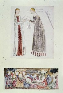 Deux servantes, copie de La Naissance de Marie par Giovanni da Milano de la Chapelle Rinuccini, Florence - Edward Coley Burne Jones