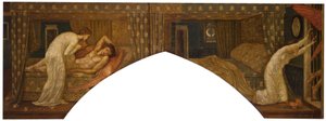 Cupidon et Psyché - Murales de Palace Green - Psyché tenant la lampe regarde le visage de Cupidon endormi et Psyché abandonnée, 1881
