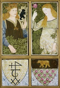 Le Roi Arthur et la Reine Guenièvre, Panneau de Six Carreaux fabriqué par Morris, Marshall, Faulkner & Co. (céramique) - Edward Burne Jones