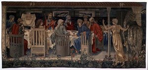 Quête du Saint Graal Tapisseries, Panneau 1, Chevaliers de la Table Ronde appelés à la quête par la Damoiselle Étrange, 1898-1899 - Edward Burne Jones