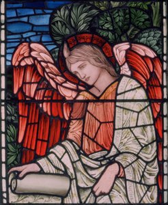 Birmingham, Acocks Green, Sainte Marie la Vierge, Morris & Co., Edward Burne-Jones, John Henry Dearle, Ange avec un parchemin (détail)