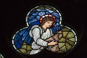 Wilden, All Saints, Morris & Co., Edward Burne-Jones, John Henry Dearle, Angels with Dulcimer, Angel Musicians