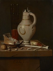 Nature morte avec ustensiles de fumage et chope de bière, 1664
