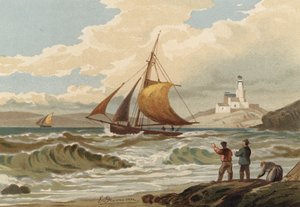 Bateaux de pêche revenant, phare de Mumbles - Edward Duncan
