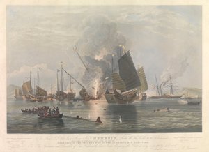 Navire à vapeur en fer Nemesis, jonques de guerre dans la baie d