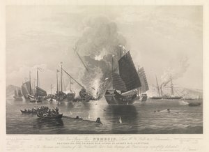Le Hon. E.I. Co. Iron Steam Ship Nemesis, ... avec les bateaux de Sulphur, Calliope, Larne et Starling, détruisant les jonques de guerre chinoises, dans la baie d