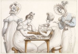 Dames découpant des silhouettes et dames conversant dans un intérieur - Edward Francis Burney