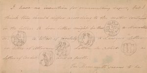 Lettre avec des dessins pour des cachets (?)
