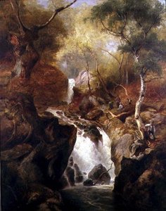 Cascade à travers une forêt - Edward Henry Holder