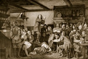 George Fox prêchant dans une taverne, c.1650 - Edward Henry Wehnert