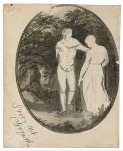 Couple dans un paysage boisé dans un cadre ovale - Edward Lear
