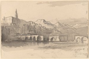 Pont avec montagnes au loin (Ventimiglia) - Edward Lear