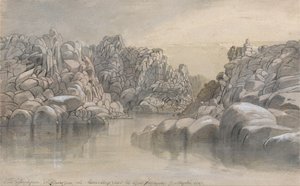 Passage de la rivière entre des falaises rocheuses semi-désertiques