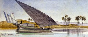 Les rives du Nil (Égypte), avec un grand gyassi passant