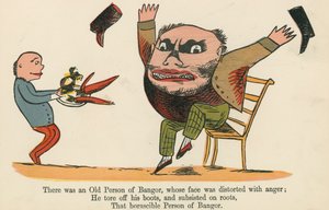 Il y avait une vieille personne de Bangor, dont le visage était déformé par la colère, de 