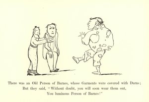 Il y avait une vieille personne de Barnes, dont les vêtements étaient couverts de reprises - Edward Lear