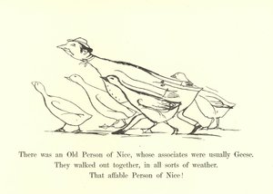 Il y avait une vieille personne de Nice, dont les associés étaient habituellement des oies - Edward Lear