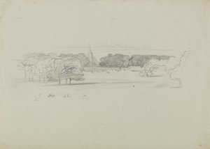 Vue à travers un pré vers une église, 1834 - Edward Lear